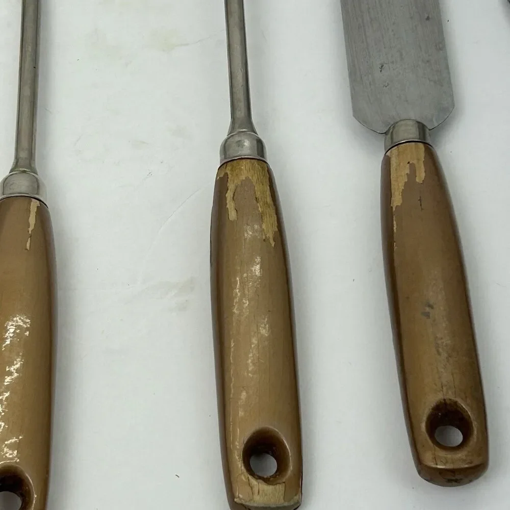 Farmhouse Ekco A&J Gold Handle Kitchen Utensils Spatula Slotted Spoon Fork 6pc